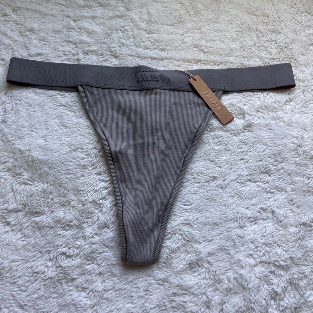 SKIMS Cotton Rib Mid-Rise Thong Smoke Gray PN-STT-0040 Women's Size 2X NWT